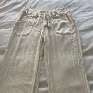 Roxy Cream Textured Pants drawstring beach pants NWOT